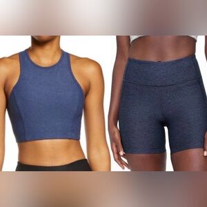 Outdoor Voices Women's Athena‎ Crop Top and Warm up Biker Shorts Set Navy Small